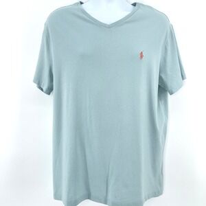 Polo Ralph Lauren Men's L Mint Green V-Neck Tee Shirt Pink Pony Logo Cotton Tee